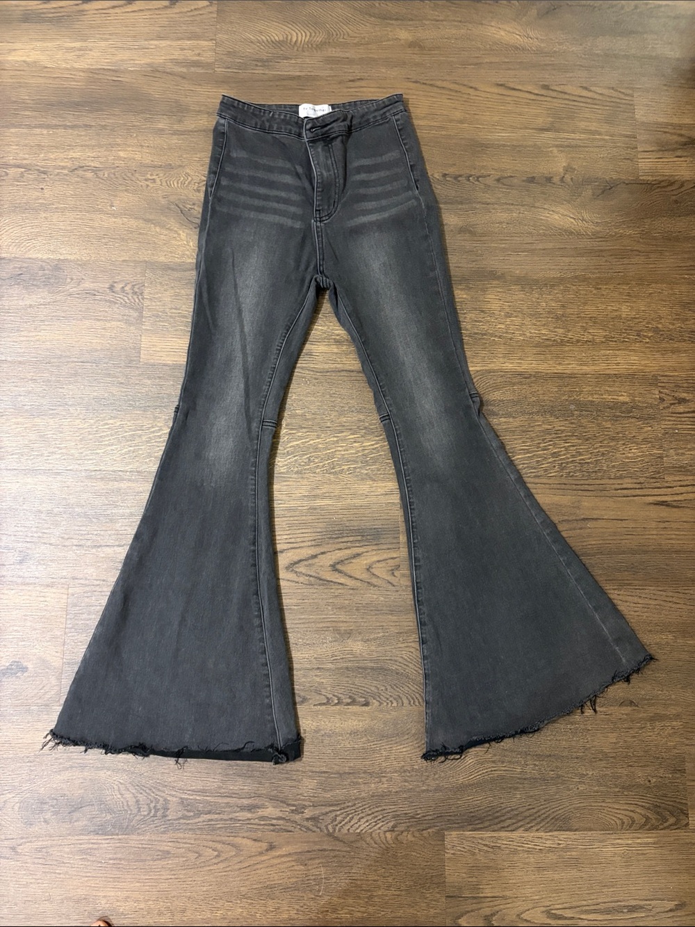 Together Washed Black Flare Jeans with Raw Hem